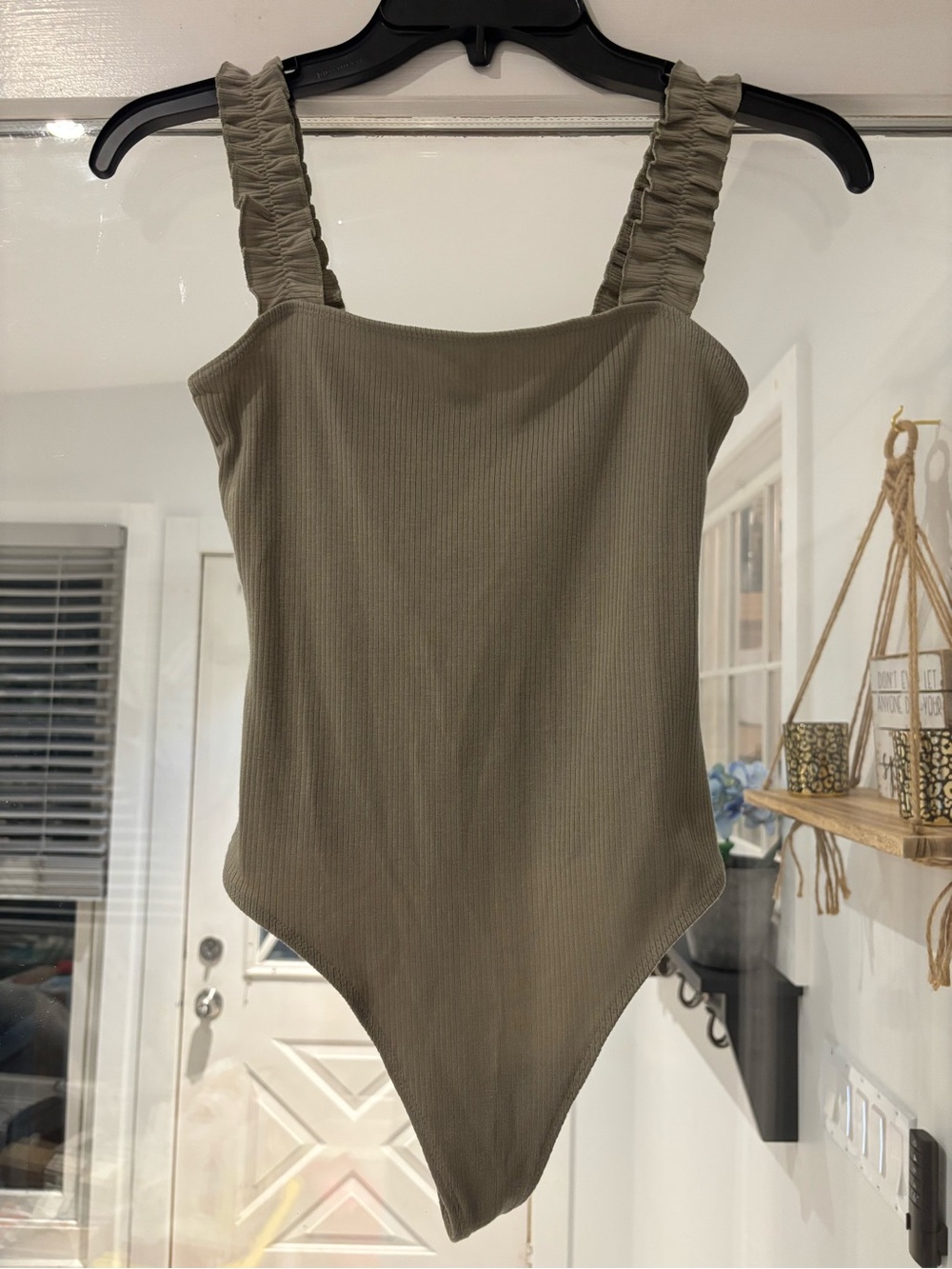 Aritzia Sunday Best Ribbed Square-Neck Firecracker Bodysuit in Taupe